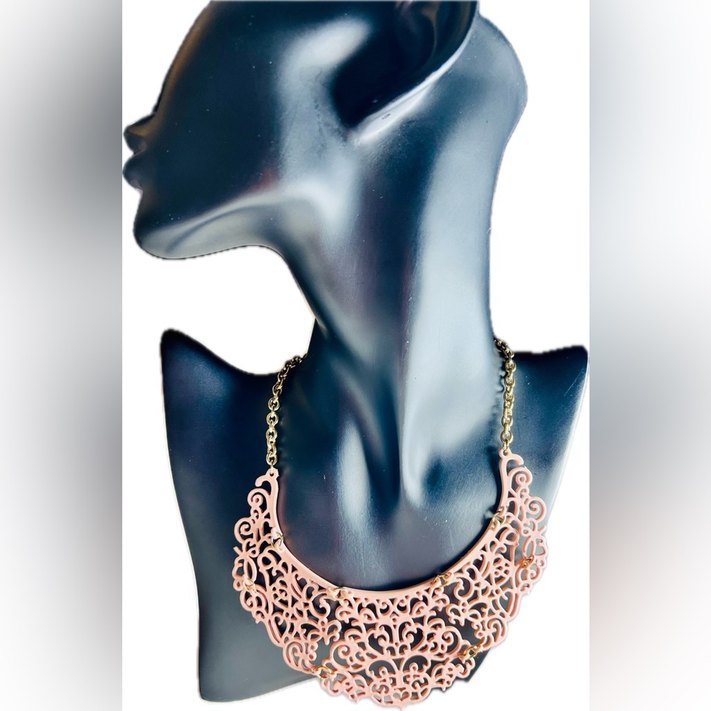 Forever 21 Women’s Statement Bib Pink Lasercut Design Necklace